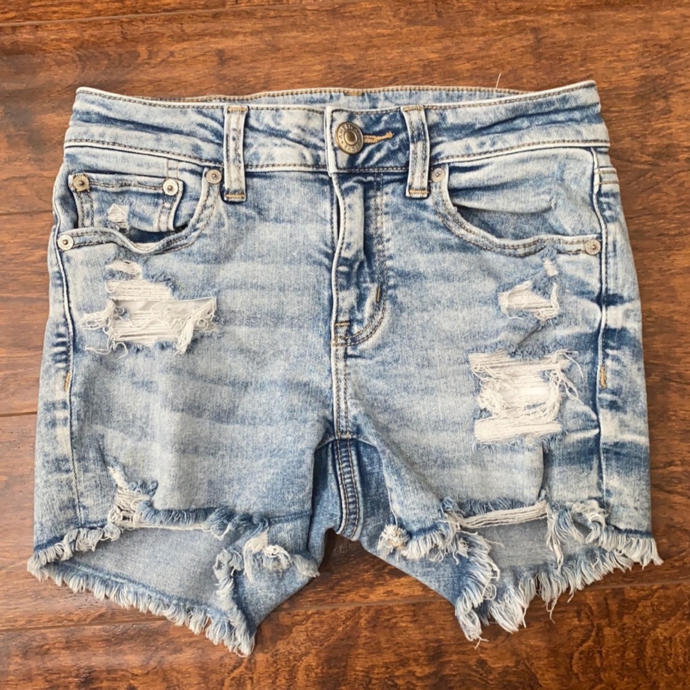American Eagle AE Distressed Hi Rise Cut off Denim Shorts Size 2